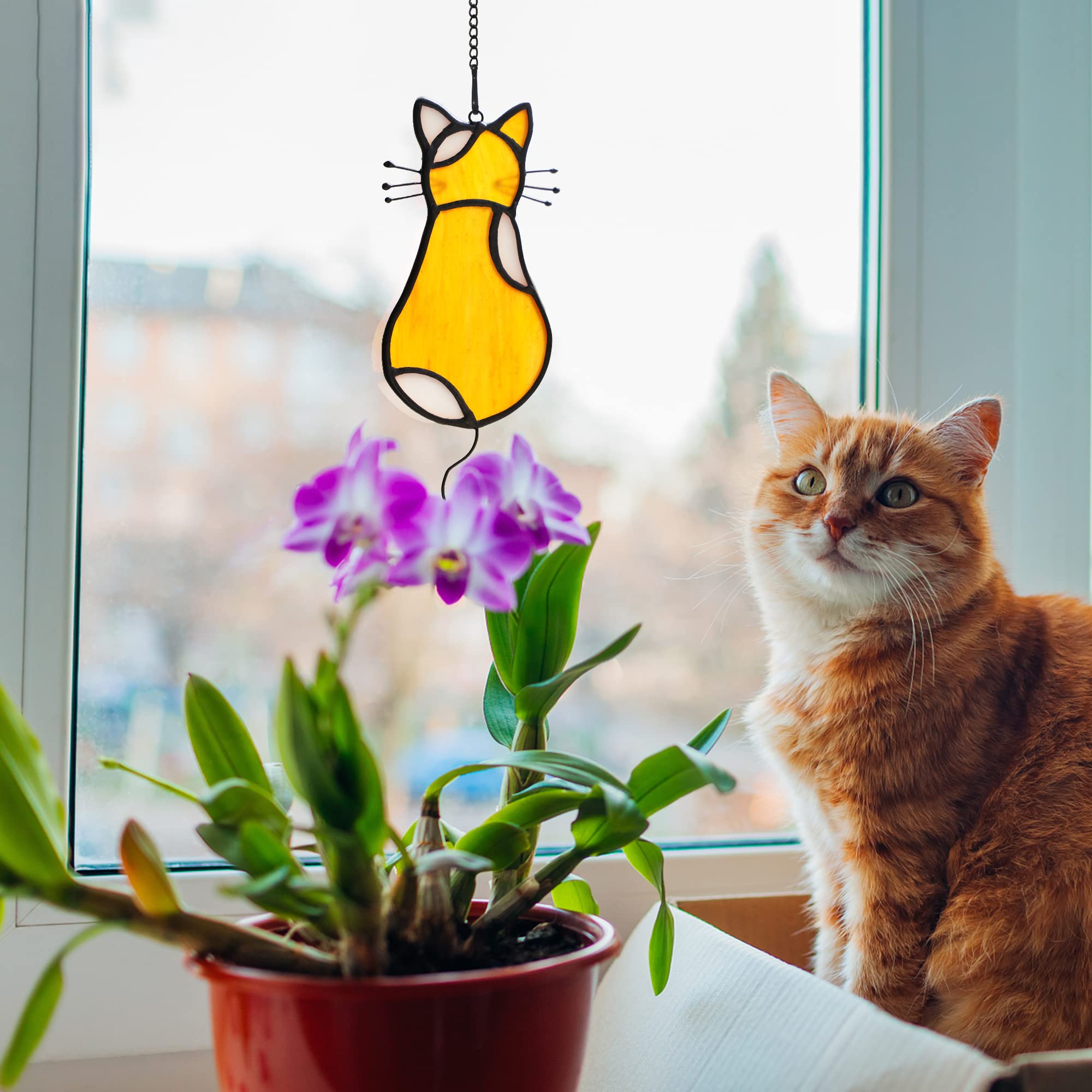 Amazon.co.jp: BOXCASA 猫装飾サンキャッチャー 窓用 猫ステンドグラス